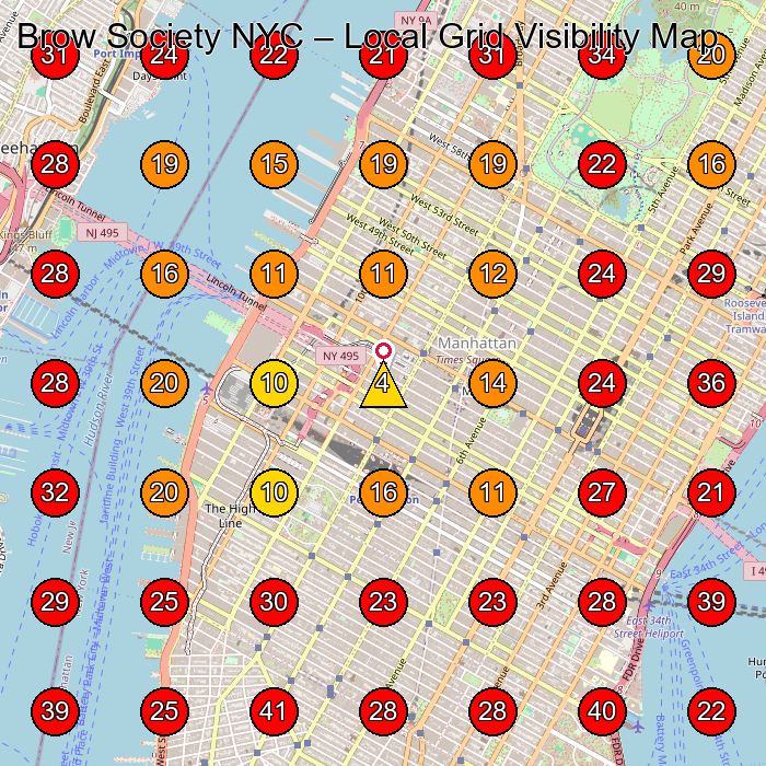 Brow Society NYC GeoGrid visibility map for Eyebrow Bar in New York